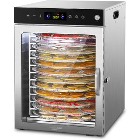SEASAND Food Dehydrator Machine | 12 Stainless Steel Trays, 360° Automatic Rotation, Independently Control Temperature And Time, Rear-Mounted Fan, 24 Hours Timer, Max Temperature 194℉