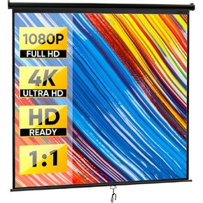 Smartxchoices 120" HD Manual Projector Screen 1.1 Format with Auto Lock Anti-Crease Home Theater Office Wall Mounted Ceiling Pull Down Projection 1.1 Gain Matte White,View Size: 84 x 84 inches