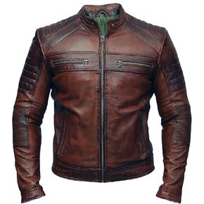 Mens Biker Vintage Antique Brown Cafe Racer Real Leather Jacket