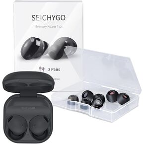 3 Pairs Memory Foam Ear Tips with Dust Mesh for Samsung Buds 2 Pro Earbuds, Super Comfort & Anti-Slip Replacement Ear Tip | No Rubber Pain | with Storage Box, Black | S M L