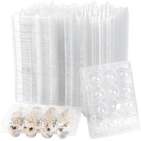 JOIKIT 150 PCS 12 Cavity Clear PVC Quail Egg Cartons, Stackable Egg Storage Box, Plastic Bulk Cartons for Quail Eggs