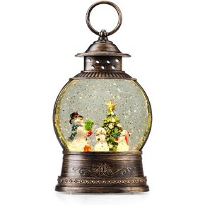 Halloween Snow Globe Lantern - Lighted Snow Globe Halloween Decorations with Music and 6H Timer, 10" Black Cat Glitter Lantern for Halloween Party Indoor Home Décor