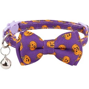 Halloween Cat Collar Bow Tie Bell Detachable Safety Pumpkin Ghost Bat Skull Festive Cool Fall 7-11in Boy Girl [1pc] Skull B