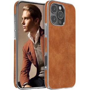 LOHASIC for iPhone 16 Pro Max Case, Classic Leather Luxury Slim PU Flexible Bumper Non-Slip Grip Shockproof Full Body Protective Cover Men Women Phone Case for iPhone 16 Pro Max 6.9" (2024) - Brown
