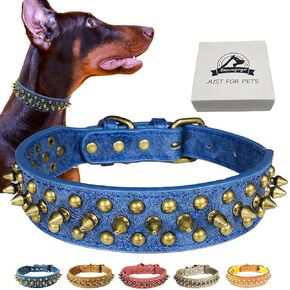 Spiked Studded Dog Collar Anti-bite PU Leather for Small Medium Large Dogs Pit Bull Mastiff Bully Boxer Collar… (Blue-Sharp Spikes, XL)