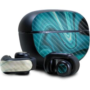 Carbon Fiber Headphone Skin Compatible with Bose Ultra Open Earbuds - Aqua Swirl - Premium 3M Vinyl Protective Wrap Decal Cover - Easy to Apply | Crafted in The USA by MightySkins