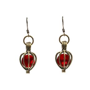 Recycled Vintage 1940's Red Beer Bottle Brass Drop Earrings
