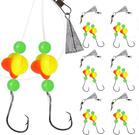Pre-Rigged Fishing Hooks Set, 6/10 Pieces, 2 Hooks, 2 Floats, 4 Beads, 1 Sinker Lead, Fishing Line in Saudi Arabia