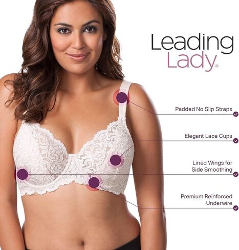 Leading Lady Ava Lace Padded Bra - Full Figure Bra With Underwire Support and Side Smoothing. Lightly Padded Bras For Women in Saudi Arabia