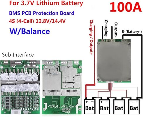 100A 4S 3.7V Lithium Battery Protection Board 14.8V 16.8V with Balance Over-Current Over-Charge Over-Discharge Short-Circuit Protection BMS Protection PCB Board(4S 3.7V 100A) in Kuwait