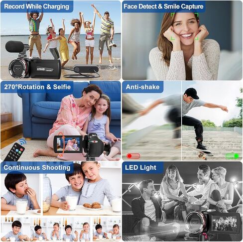 Video Camera Camcorder 4K 48MP 60FPS Dual Lens Camera with Wireless Mic for Vlogging YouTube, Ultra HD 3 Inch Screen 21X Digital Zoom Video Recorder Camera with 64GB SD Card, Remote Control in Saudi Arabia