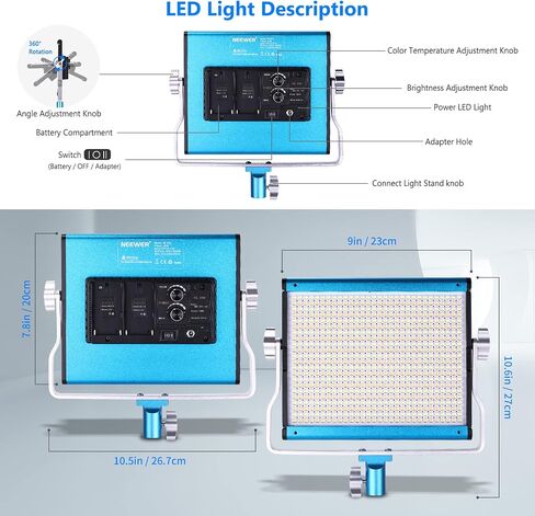 Neewer 2 Packs 660 LED Video Light and Stand Photography Lighting Kit: Dimmable LED Panel (3200-5600K, CRI 96+, Blue) with Heavy Duty Light Stand for Studio Portrait Product Video Shooting in Saudi Arabia