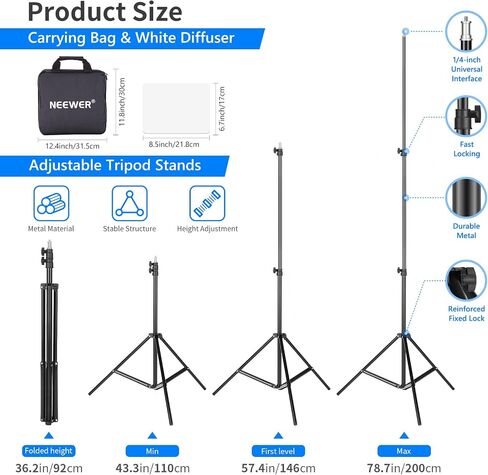 Neewer 2 Packs 660 LED Video Light and Stand Photography Lighting Kit: Dimmable LED Panel (3200-5600K, CRI 96+, Blue) with Heavy Duty Light Stand for Studio Portrait Product Video Shooting in Saudi Arabia