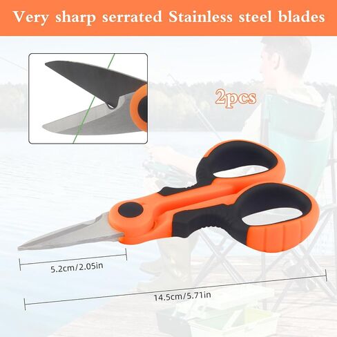 2PCS Fishing Scissors Saltwater Freshwater, Non-slip Fishing Scissors for Braided Line Edge Scissors, Braid Scissors Fishing for Trimming Fishing Line, Multi-Function Line Cutter (Orange) in Saudi Arabia