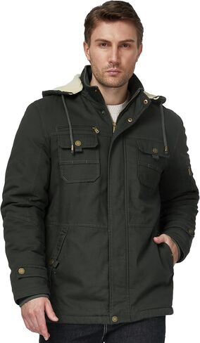 سترة WenVen الرجالية الشتوية Sherpa Parka متوسطة الطول سميكة بنمط عسكري دافئة مع غطاء رأس قابل للإزالة in Kuwait