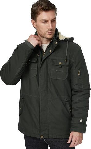 سترة WenVen الرجالية الشتوية Sherpa Parka متوسطة الطول سميكة بنمط عسكري دافئة مع غطاء رأس قابل للإزالة in Kuwait
