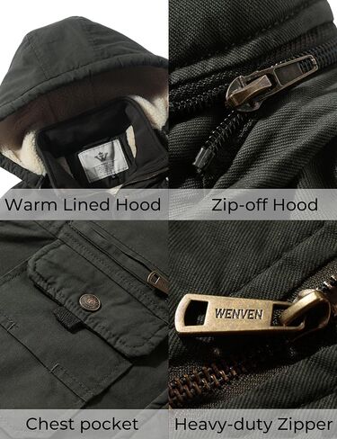 سترة WenVen الرجالية الشتوية Sherpa Parka متوسطة الطول سميكة بنمط عسكري دافئة مع غطاء رأس قابل للإزالة in Kuwait