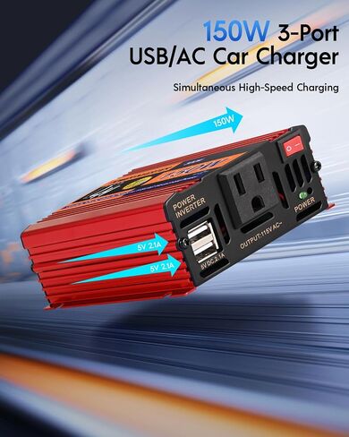 محول طاقة 150 وات، محول ولاعة سجائر للسيارة من 12 فولت إلى 110 فولت مع منافذ USB مزدوجة 2.1 أمبير ومخرج تيار متردد للكمبيوتر المحمول/الهاتف in Saudi Arabia
