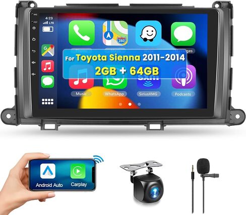 2G+64G Android Car Stereo for Toyota Sienna 2011-2014 with Wireless Carplay Android Auto, 9 Inch Touch Screen Bluetooth Car Radio Support GPS Navigation WiFi HiFi Audio FM SWC USB + HD Backup Camera in Saudi Arabia