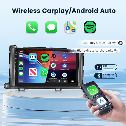 2G+64G Android Car Stereo for Toyota Sienna 2011-2014 with Wireless Carplay Android Auto, 9 Inch Touch Screen Bluetooth Car Radio Support GPS Navigation WiFi HiFi Audio FM SWC USB + HD Backup Camera in Saudi Arabia