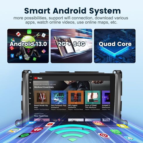 2G+64G Android Car Stereo for Toyota Sienna 2011-2014 with Wireless Carplay Android Auto, 9 Inch Touch Screen Bluetooth Car Radio Support GPS Navigation WiFi HiFi Audio FM SWC USB + HD Backup Camera in Saudi Arabia