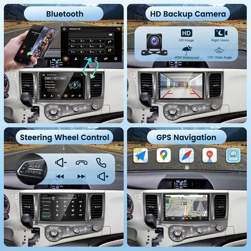 2G+64G Android Car Stereo for Toyota Sienna 2011-2014 with Wireless Carplay Android Auto, 9 Inch Touch Screen Bluetooth Car Radio Support GPS Navigation WiFi HiFi Audio FM SWC USB + HD Backup Camera in Saudi Arabia