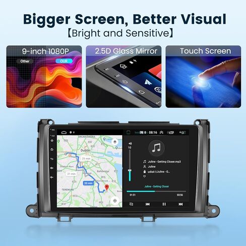 2G+64G Android Car Stereo for Toyota Sienna 2011-2014 with Wireless Carplay Android Auto, 9 Inch Touch Screen Bluetooth Car Radio Support GPS Navigation WiFi HiFi Audio FM SWC USB + HD Backup Camera in Saudi Arabia