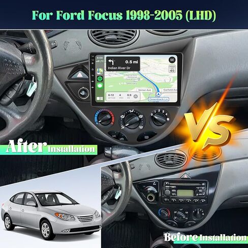 Roinvou 2+64G Android Auto Radio for Ford Fiesta 95-01/Focus 98-04, 9" Car Screen in-Dash GPS Navigation with Wireless CarPlay Android Auto Mirror Link WiFi Bluetooth FM RDS Radio Backup Camera in Saudi Arabia