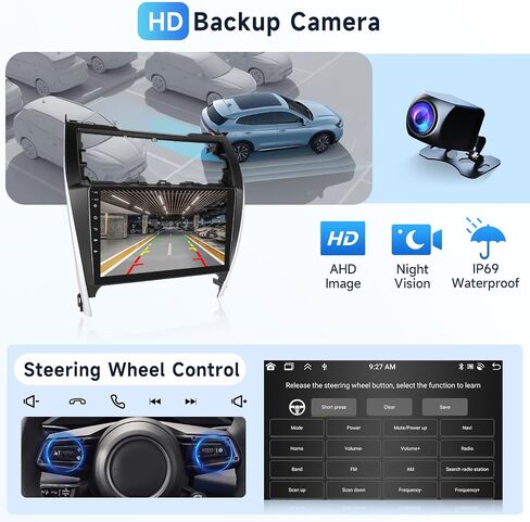 for Toyota Camry 2012-2014 2G+64G Car Radio Stereo with Wireless CarPlay/Android Auto, 10.1 inch Android 13 Touch Screen Head Unit, GPS Navi/WiFi/Bluetooth/Mirror Link/SWC + HD Backup Camera in Saudi Arabia