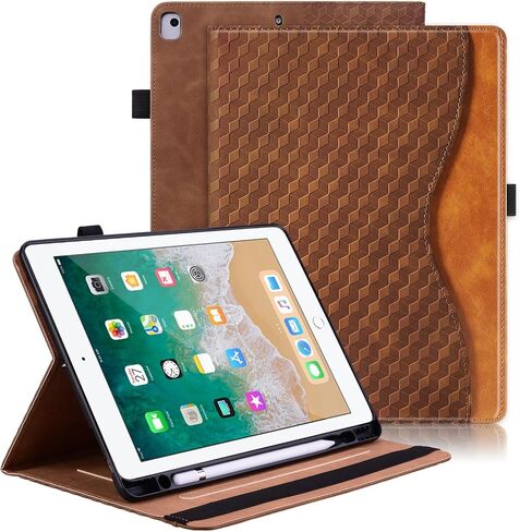 Case for iPad 9th 8th 7th Generation (2021/2020/2019) 10.2 Inch,iPad Air 3rd Generation PU Leather Cover Multi-Angle Viewing Stand with Card Pocket for ipad 9th Generation Case,Brown in Kuwait