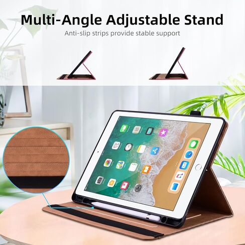Case for iPad 9th 8th 7th Generation (2021/2020/2019) 10.2 Inch,iPad Air 3rd Generation PU Leather Cover Multi-Angle Viewing Stand with Card Pocket for ipad 9th Generation Case,Brown in Kuwait