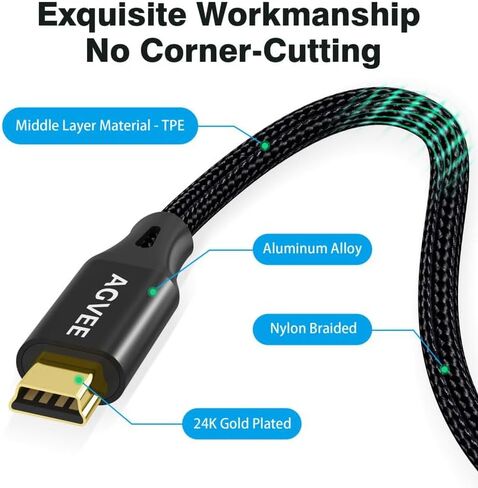 AGVEE 2 Pack 6.6ft Mini USB Cable, Durable USB-A to Mini-B Data and Charger | For TI-84 Calculator, Garmin GPS, Go-Pro Hero 4 3 2 HD, PS3 Controller, Canon Nikon Camera, Blue Yeti Microphone, in Kuwait