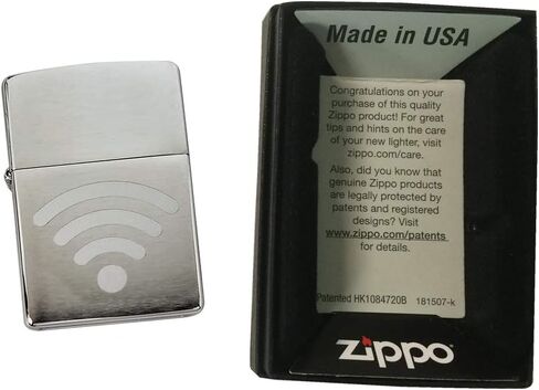ولاعة Zippo المخصصة - أشرطة كاملة لإشارة Wi FI لاسلكية عبر الإنترنت - فرشاة عادية كروم - هدايا له، لها، للزوج، للزوجة، لهم، للرجال، للنساء in Saudi Arabia