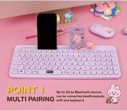 BT21 Little Buddy Multi Pairing Wireless Retro Computer Keyboards, Membrane 102 Key Design Keyboard (RJ) in Saudi Arabia