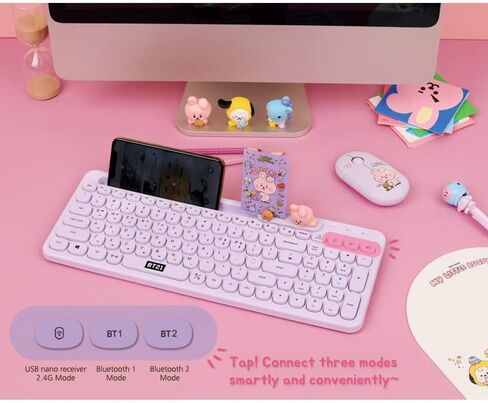 BT21 Little Buddy Multi Pairing Wireless Retro Computer Keyboards, Membrane 102 Key Design Keyboard (RJ) in Saudi Arabia