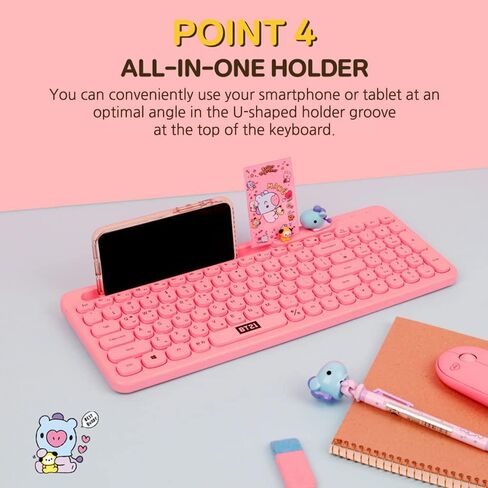 BT21 Little Buddy Multi Pairing Wireless Retro Computer Keyboards, Membrane 102 Key Design Keyboard (RJ) in Saudi Arabia