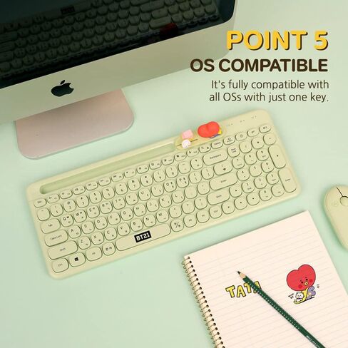 BT21 Little Buddy Multi Pairing Wireless Retro Computer Keyboards, Membrane 102 Key Design Keyboard (RJ) in Saudi Arabia