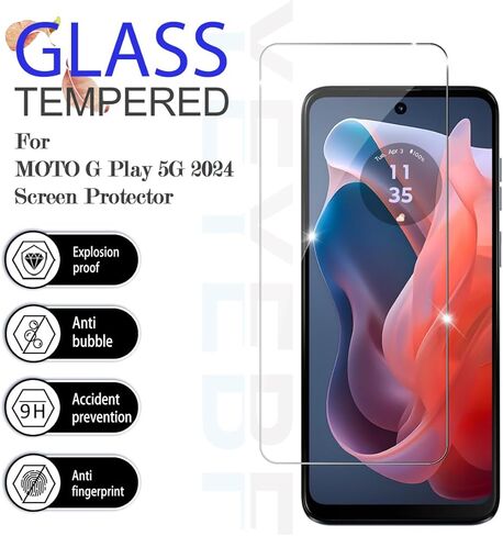 واقي شاشة Moto G play 2024، [عبوة من قطعتين] واقي شاشة من الزجاج المقوى عالي الدقة [لمس ثلاثي الأبعاد] [خالي من الفقاعات] [مضاد للخدش] واقي شاشة زجاجي لهاتف Moto G play 2024 in Kuwait