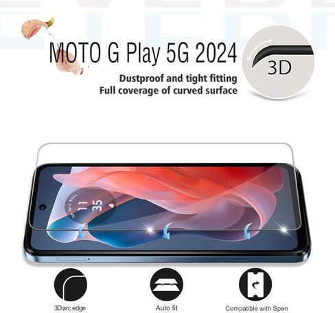 واقي شاشة Moto G play 2024، [عبوة من قطعتين] واقي شاشة من الزجاج المقوى عالي الدقة [لمس ثلاثي الأبعاد] [خالي من الفقاعات] [مضاد للخدش] واقي شاشة زجاجي لهاتف Moto G play 2024 in Kuwait