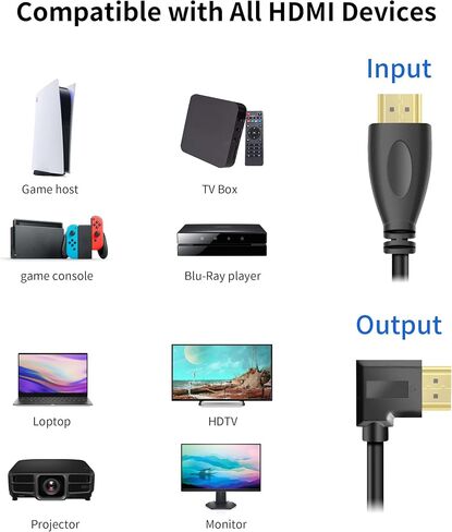 YACSEJAO كابل تمديد HDMI 90 درجة 3 أقدام مطلي بالذهب زاوية 270 درجة 4K HDMI 1.4 كابل يدعم إيثرنت، ثلاثي الأبعاد، 4K وإرجاع الصوت (الزاوية اليمنى) in Saudi Arabia