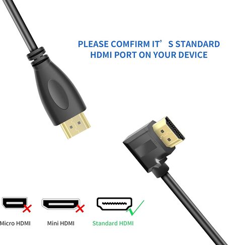YACSEJAO كابل تمديد HDMI 90 درجة 3 أقدام مطلي بالذهب زاوية 270 درجة 4K HDMI 1.4 كابل يدعم إيثرنت، ثلاثي الأبعاد، 4K وإرجاع الصوت (الزاوية اليمنى) in Saudi Arabia