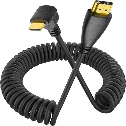 YACSEJAO كابل ملفوف HDMI صغير 90 درجة ميني HDMI ذكر إلى HDMI ذكر سلك ملفوف قابل للتمدد للكاميرات وDSLRs وكاميرات الفيديو والشاشات المحمولة والشاشات (زاوية أعلى) in Saudi Arabia
