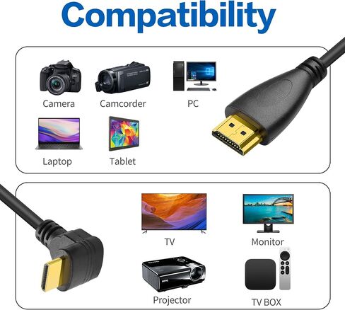 YACSEJAO كابل ملفوف HDMI صغير 90 درجة ميني HDMI ذكر إلى HDMI ذكر سلك ملفوف قابل للتمدد للكاميرات وDSLRs وكاميرات الفيديو والشاشات المحمولة والشاشات (زاوية أعلى) in Saudi Arabia