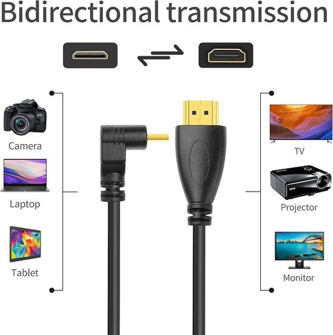 YACSEJAO كابل ملفوف HDMI صغير 90 درجة ميني HDMI ذكر إلى HDMI ذكر سلك ملفوف قابل للتمدد للكاميرات وDSLRs وكاميرات الفيديو والشاشات المحمولة والشاشات (زاوية أعلى) in Saudi Arabia