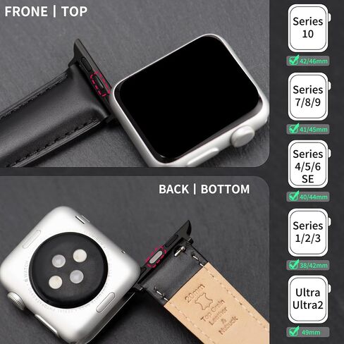 Leather Watch Bands Compatible with Apple Watch 49mm 46mm 45mm 44mm 42mm, Top Grain Genuine Leather Straps Replacement Band for iWatch Series 10 9 8 7 6 5 4 3 2 1 SE2/1 Ultra2/1 in Kuwait