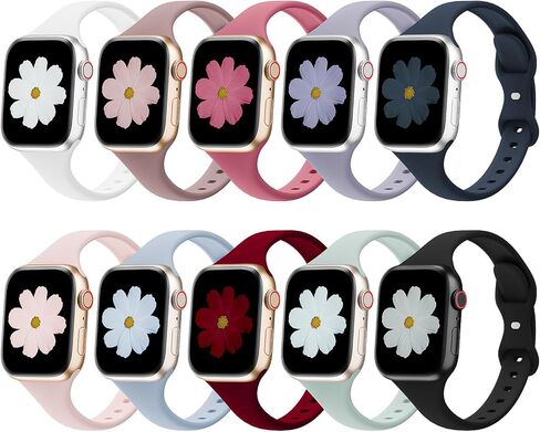 10 عبوات من الأربطة الرفيعة المتوافقة مع سوار ساعة Apple 38 مم 40 مم 41 مم 42 مم 44 مم 45 مم 46 مم 49 مم، حزام رياضي ضيق من السيليكون الناعم لسلسلة iWatch 10/9/8/SE/7/6/5/4/3/2/1/Ultra النساء الرجال in Kuwait