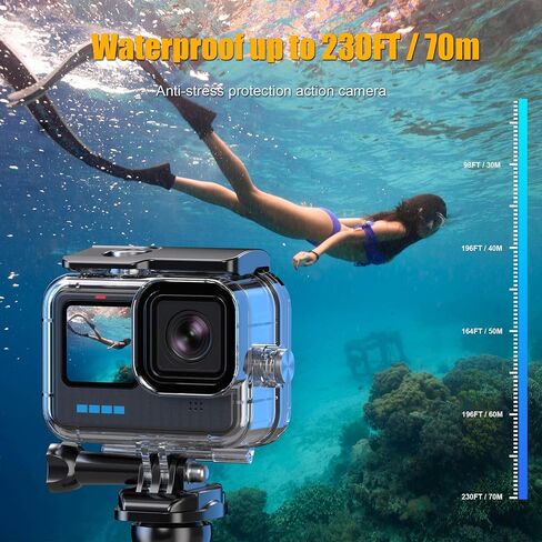 Waterproof Case for GoPro Hero 12 Black/Hero 11 Black/Hero 10 Black/Hero 9 Black, 230FT/70M Underwater Diving Housing Protective Case with Jaws Flex Clamp Mount in Saudi Arabia
