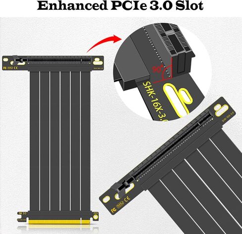 كابل PCIe 3.0 Riser، محول منفذ تمديد لبطاقة الرسومات عالية السرعة x16، كابل Riser مرن لوحدة معالجة الرسومات الجرافيكية متوافق مع RTX 2080Ti/2070 وRX 5700XT/590، 90 درجة 20 سم in Kuwait