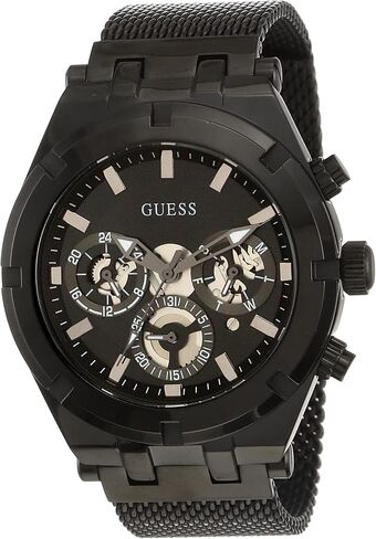GUESS Men's Sport Crystal Multifunction 44mm Watch – Black Dial Gold-Tone Stainless Steel Case with Black Silicone Strap in Saudi Arabia