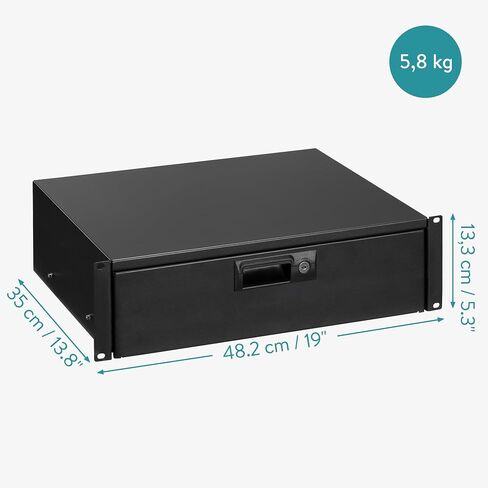 kwmobile 3U Server Cabinet Case 19 inch - Durable Steel Locking Deep Drawer 19" - Shelf Rack w/Cable Holes, Recessed Handle Design & Lockable Drawer with Keys in Saudi Arabia